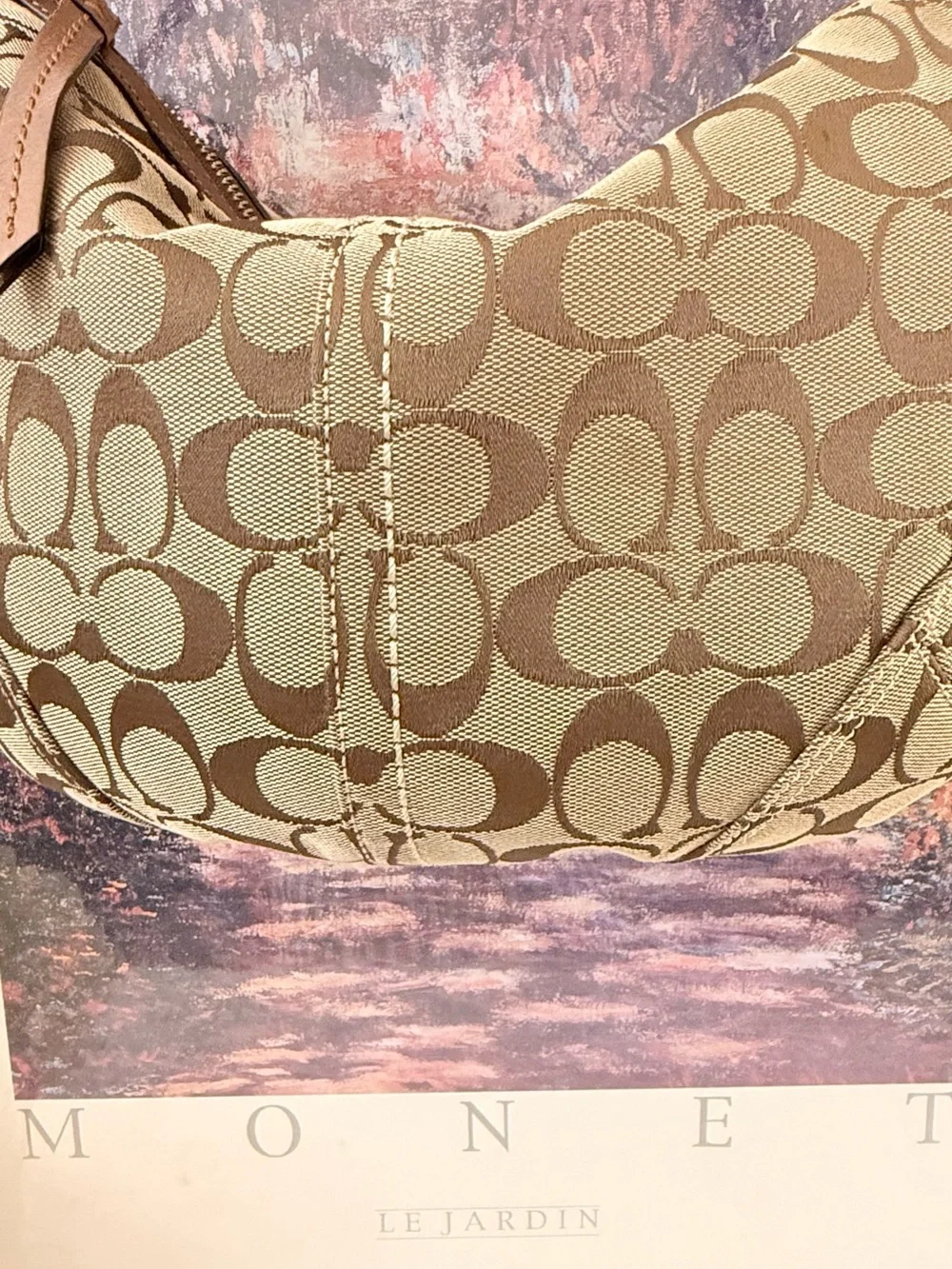 Coach Signature Canvas Hobo Bag in Beige and Brown - Picture 4 of 9